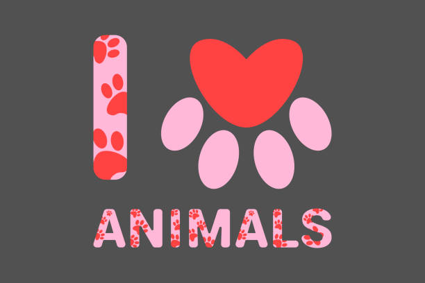 ilustraciones, imágenes clip art, dibujos animados e iconos de stock de aislado me encanta los animales texto rosa con huellas de perro rojo o pata de gato. tipografía con huella animal. - letter i love heart shape animal heart