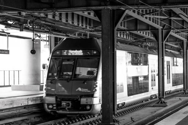Sydney, Australia - March 01, 2020: Train arriving at Circular Quay train station in Sydney Australia