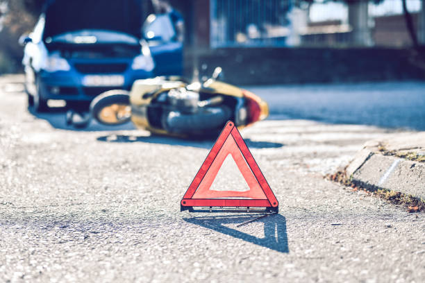 Car Accident Scenes Must Be Marked With A Warning Triangle Car Accident Scenes Must Be Marked With A Warning Triangle adjusting seat stock pictures, royalty-free photos & images