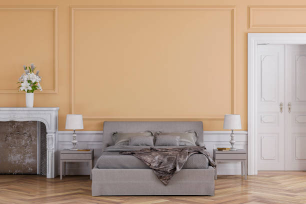 istock Glamour bedroom with decoration and fireplace 1212423436
