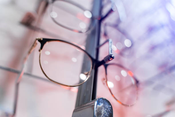 istock Row of glasses at an opticians. 1212426612