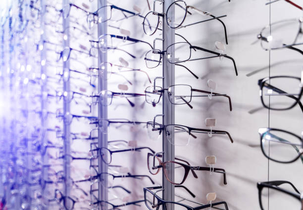 istock Row of luxury eyeglass at an opticians store. 1212426672