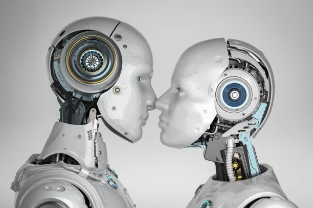 istock couple cyborg kiss 1212440835