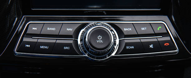 car multimedia volume control car multimedia volume control and other control buttons vehicle interior audio stock pictures, royalty-free photos & images