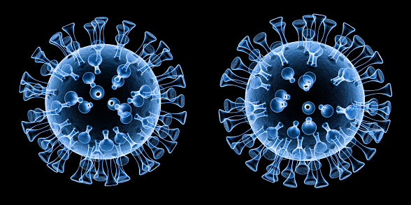 3d rendering x-ray coronavirus cell or covid-19 cell isolated on black