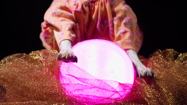 close up dog paws fortune teller using crystal ball