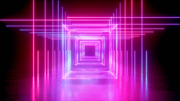istock 3d render, abstract neon background, square shape, pink glowing lines, corridor, ultraviolet light, virtual reality space 1212442911