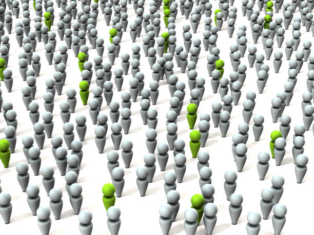Targets who slip into a large crowd. White background. 3D illustration.