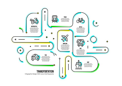 Infographic design template with transportation keywords and icons