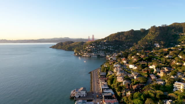 Aerial View of Sausalito with Golden Gate Bridge
