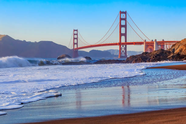 istock Golden Gate Bridge in San Francisco from Baker Beach at sunset 1212467538