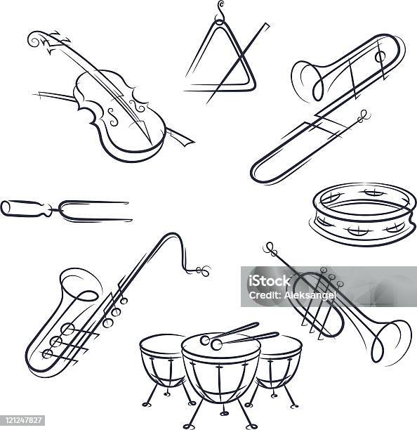 Conjunto De Instrumento Musical - Arte vetorial de stock e mais imagens de Tímpano - Tambor - Tímpano - Tambor, Diapasão, Pandeireta