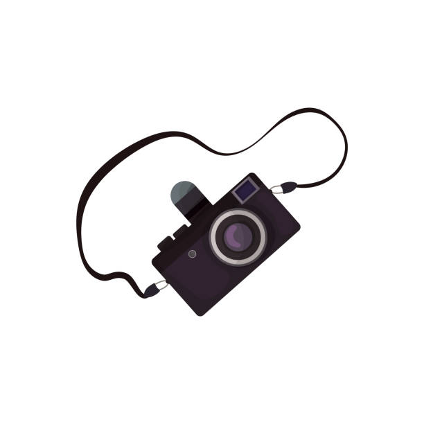 Vector Illustration With A Camera In Cartoon Style Photo Camera With A Lens  For Traveling Taking Photos Stock Illustration - Download Image Now - iStock