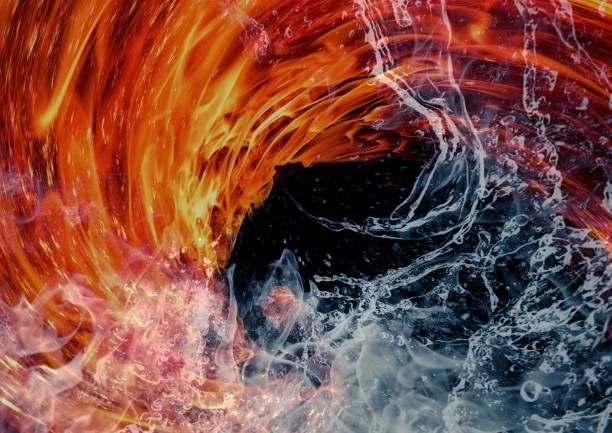 Abstract background with swirling flames and water