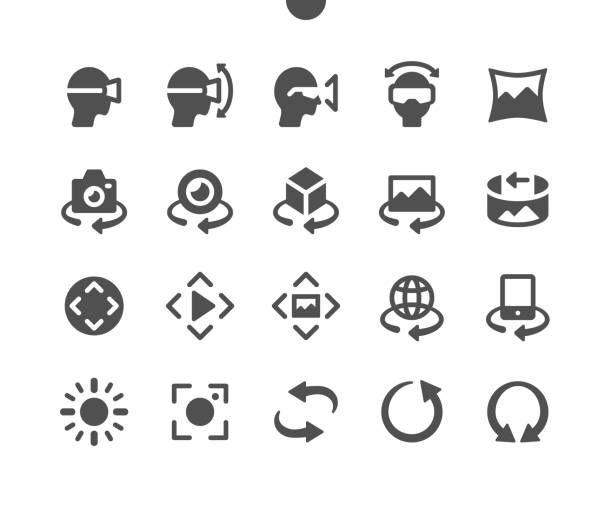 stockillustraties, clipart, cartoons en iconen met 360 graden v2 ui pixel perfect goed gemaakte vector solid icons 48x48 klaar voor 24x24 grid voor webafbeeldingen en -apps. eenvoudig minimaal pictogram - direct klaar camera