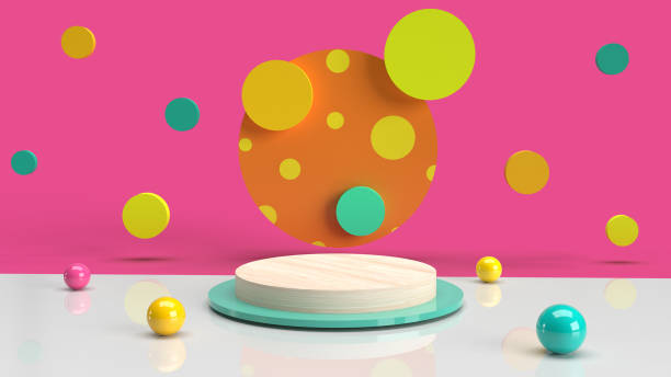 illustration abstrakt von 3d render polka dot bunten hintergrund mit stand podium vorlage - cupcake chocolate pink polka dot stock-fotos und bilder