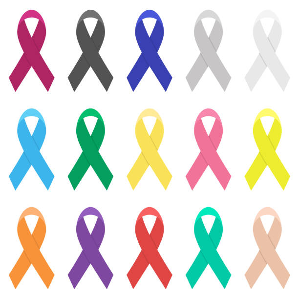 Cancer ribbon set vector design illustration isolated on white background Beautiful vector design illustration of cancer ribbon set isolated on white background stomach knot stock illustrations