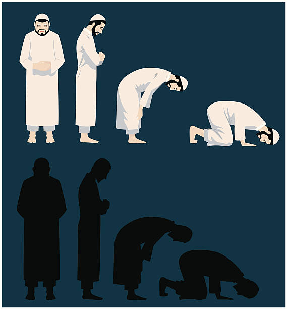 illustrations, cliparts, dessins animés et icônes de prier mouvements d'un homme musulman - worship place