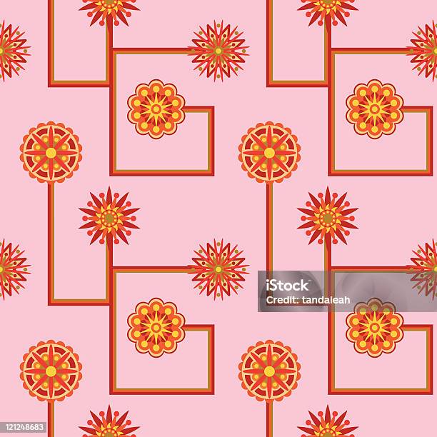 Retro Kwiat Bezszwowe Tapety - Stockowe grafiki wektorowe i więcej obrazów 1950-1959 - 1950-1959, Seamless pattern, Zielony kolor