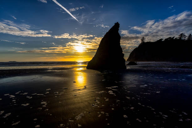 istock Silhouetted rocks at Pacific sunset 1212488226