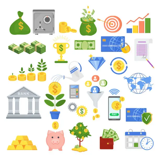 Vector illustration of Set of icons on the theme of finance.
