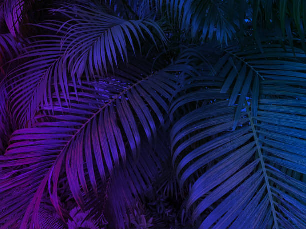 tropical leaf exotic background with neon glow colors