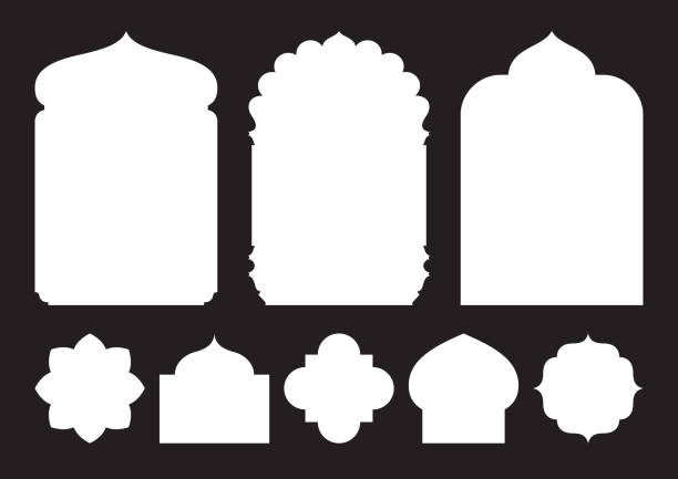 ilustrações, clipart, desenhos animados e ícones de conjunto de janelas e arcos de estilo oriental - cultura indiana