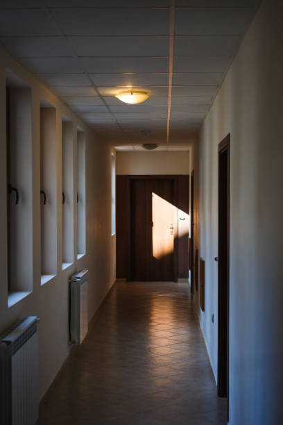 istock A long corridor in the hotel with Windows and doors. 1212494622