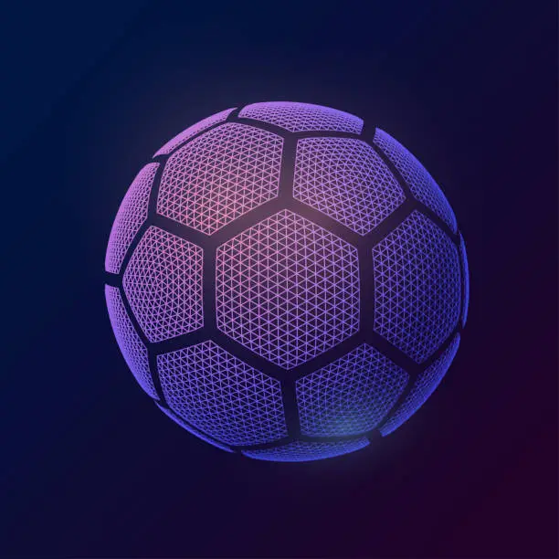 Vector illustration of 3d style ball. Image soccer ball made of polygon shapes.Vector illustration