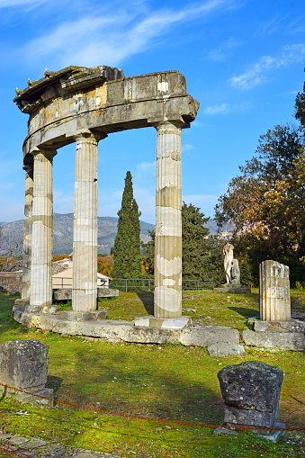 picturesque ancient ruins of round temple (temple of Venus) in Villa Adriana (Hadrian's Villa) in Tivoli, neighborhood of Rome, Italy