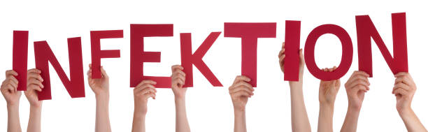 People Hands Holding Word Infektion Means Infection, Isolated Background