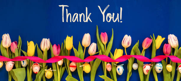 istock Banner With Colorful Tulip, Text Thank You, Easter Egg 1212498359