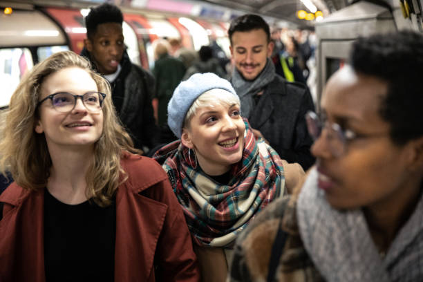 istock Group of multi ethnic friends moving by subway 1212498492