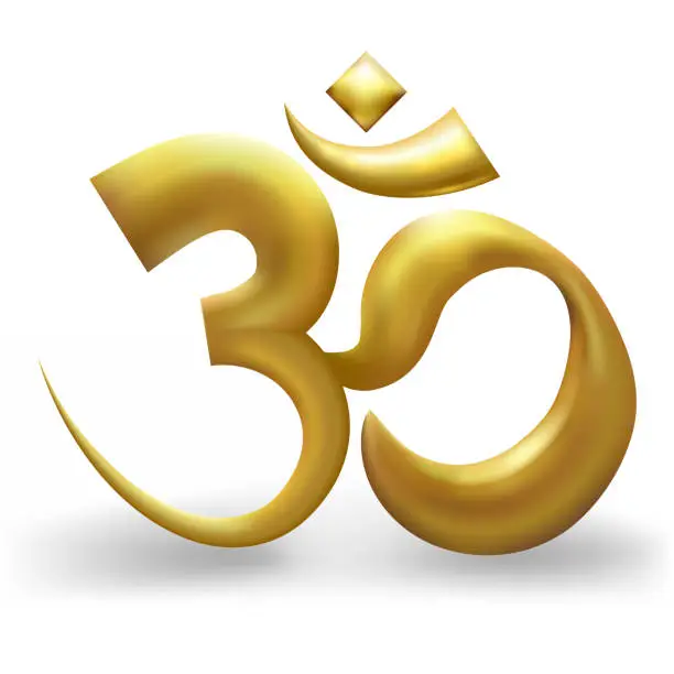 Vector illustration of Golden Hinduism om symbol icon isolated on a white background. vector illustration