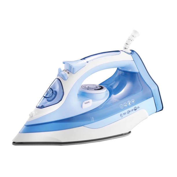 Clothes Iron Isolated on White. Household Small Appliance. Modern Flatiron or Flat Iron with Thermostat and Durable Ceramic Soleplate. Blue and White Electric Steam Iron. Domestic Appliances Side View Clothes Iron Isolated on White. Household Small Appliance. Modern Flatiron or Flat Iron with Thermostat and Durable Ceramic Soleplate. Blue and White Electric Steam Iron. Domestic Appliances Side View iron appliance stock pictures, royalty-free photos & images