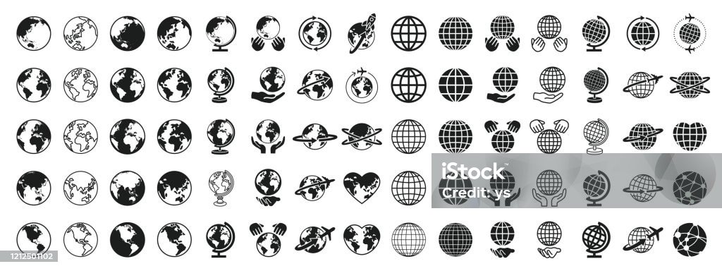 Set di icone della Terra di varie forme - arte vettoriale royalty-free di Globo terrestre