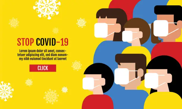 Vector illustration of People wearing protective Medical mask for prevent virus Wuhan Covid-19, Template Banner Design, Flat Design Graphic, vector