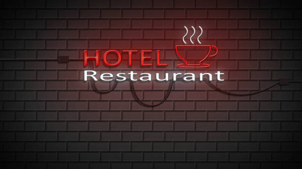 istock hotel restaurant sign neon lights on brick wall 1212503900