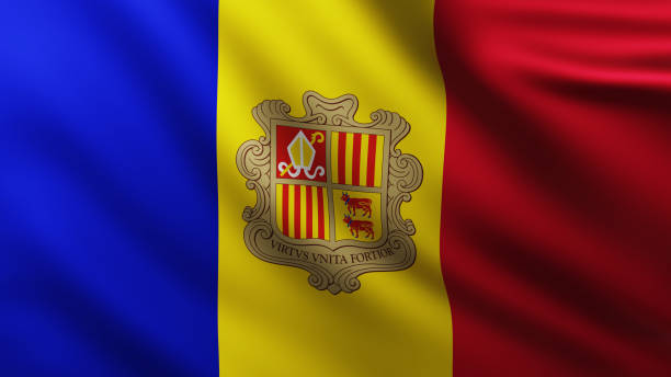 istock Large Andorran Flag background in the wind 1212511956