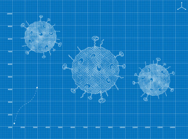 blueprint zu corona virus illustration - carcinogens stock-grafiken, -clipart, -cartoons und -symbole