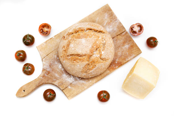 organic nutrition. homemade bread on white background.  healthy homemade dinner. top view. white wood texture background. - wheat pasta flour italy imagens e fotografias de stock