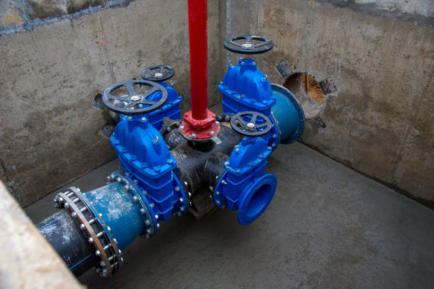 istock Gate valves in valve pit of the underground piping networks 1212514787