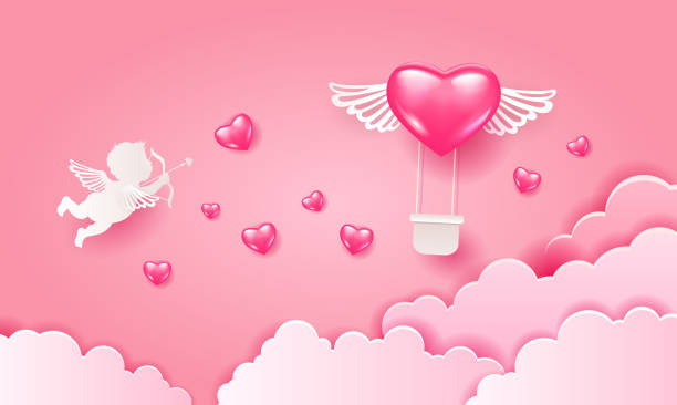 Love Invitation Card Valentines Day Air Balloon Heart Aerostat Pink Heart  With Wings On Abstract Pink Sky Background Cloudscupid Love Paper Cut  Vector Illustration Stock Illustration - Download Image Now - iStock