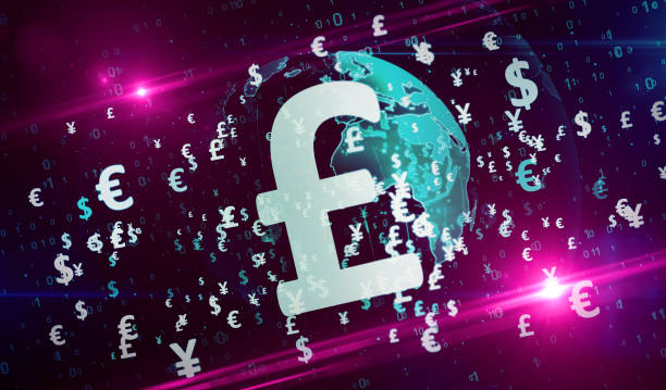 istock Money symbols on digital globe background 1212524615