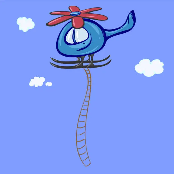 Vector illustration of A fabulous, stylized helicopter with a cable ladder in flight