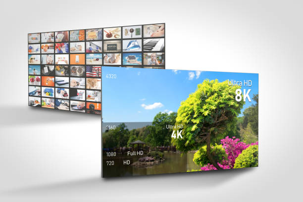 8k-auflösungen vergleichen. tv multimedia-webbanner - hd 1080 stock-fotos und bilder