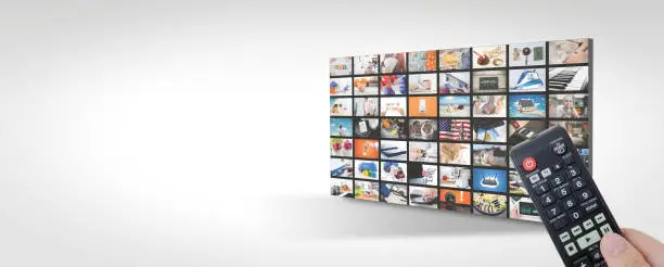 Television streaming, TV multimedia panel. Web banner image with copy space