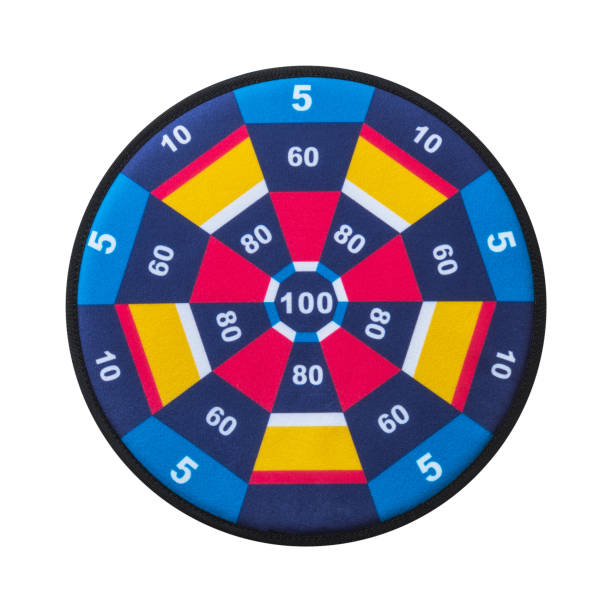 Velcro darts and balls. Kids Dart Board Game. Colorful target board isolated on white background.
