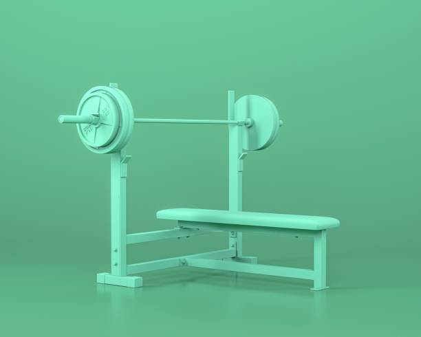 istock Bench Flat Full bodybuilding equipment,  in monochrome blue color background,3d Rendering 1212531207