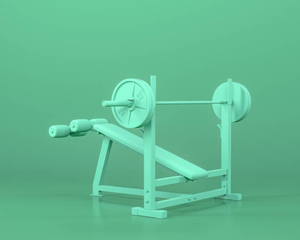 istock Bench Decline full gym equipments,  in monochrome blue color background,3d Rendering 1212532451